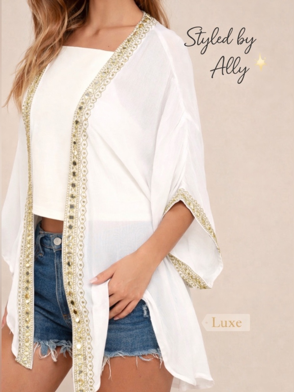 Lulus Mediterranean Coast White Embroidered Kimono Coverup XS Fits S/M